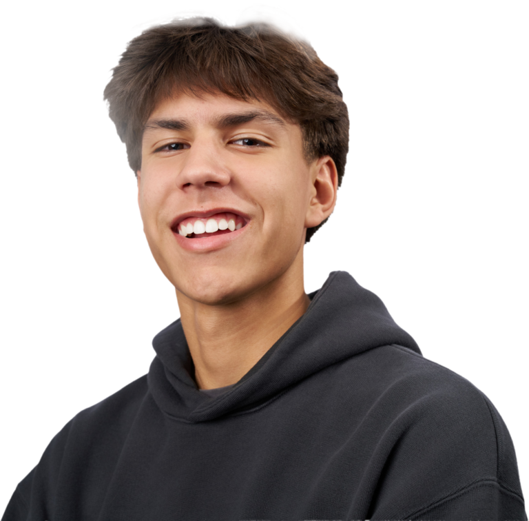 Pittman Family Orthodontics Patient Smiling With A Dark Hoodie